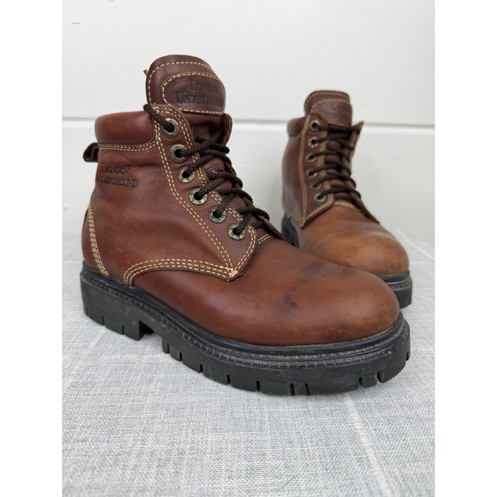 London Underground Leather Ankle Combat Boots-LUW016 Chunky Sole Punk 8.5M